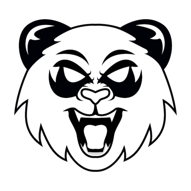 Vecteur dessin au trait logo mascotte tête de panda en colère