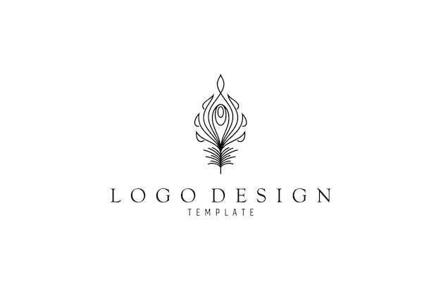 Vecteur dessin au trait luxueux plume de paon modèle de conception de logo élégant illustration vectorielle plane