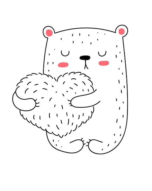 Dessin Au Trait Ours Mignon Avec Coeur Doodle Illustration