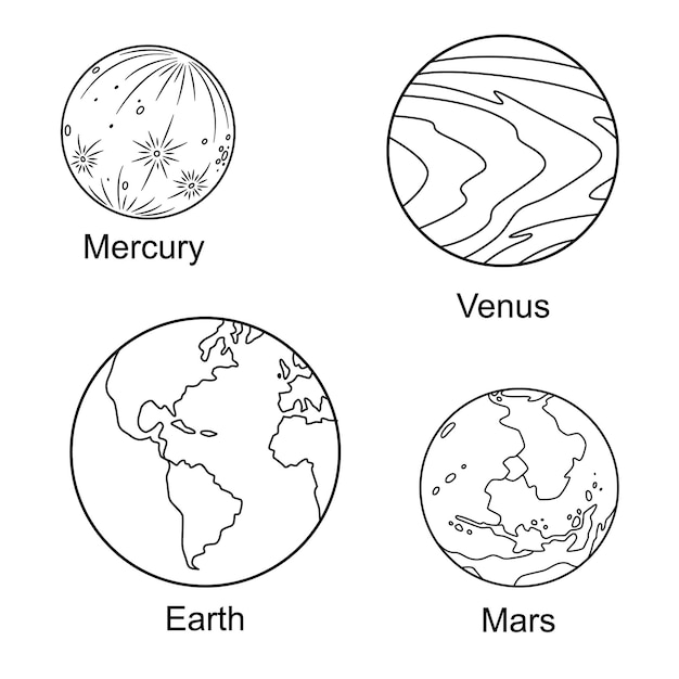 Vecteur dessin au trait planète pour illustration vectorielle de livre à colorier