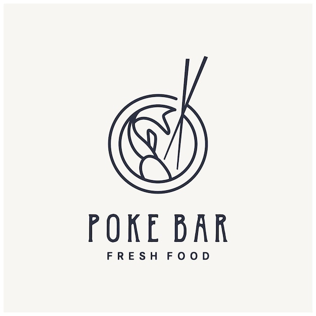 Dessin Au Trait De Poisson Avec Bol Et Baguettes Pour Inspiration De Conception De Logo Poke Bar Ou Sushi