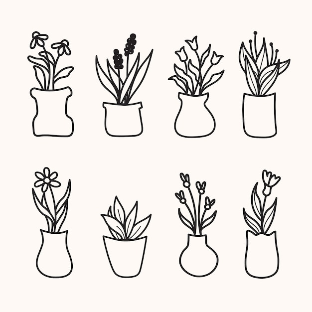 Dessin Au Trait En Pot De Plantes