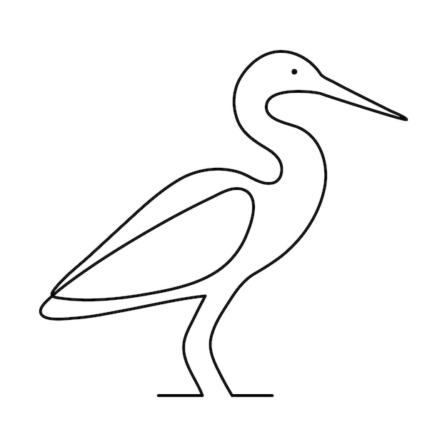 Dessin au trait simple d'oiseau de héron avec la conception de vecteur d'art de ligne d'oiseau