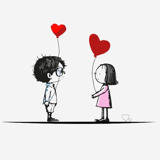 Dessin Au Trait Stickman Avec Coeur Le Jour De La Saint-valentin.