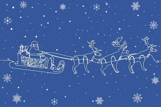 Un dessin au trait Traîneau de dessin animé vectoriel avec renne traîneau du père Noël Noël