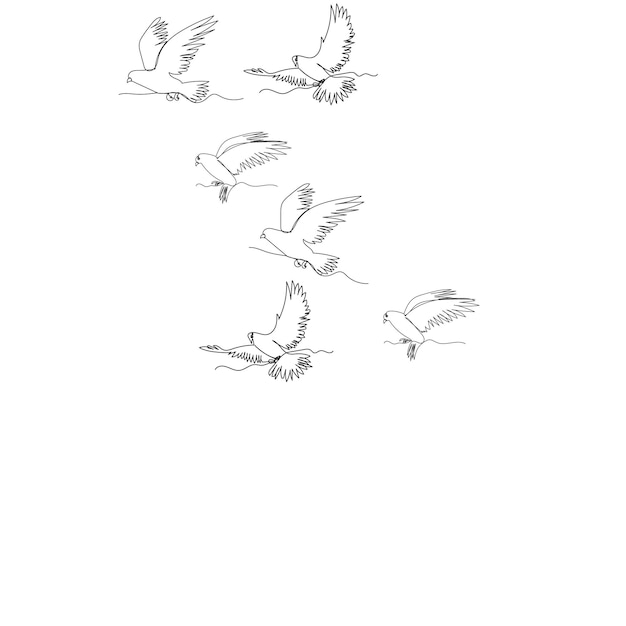 Un Dessin Au Trait D'un Troupeau D'oiseaux Volant