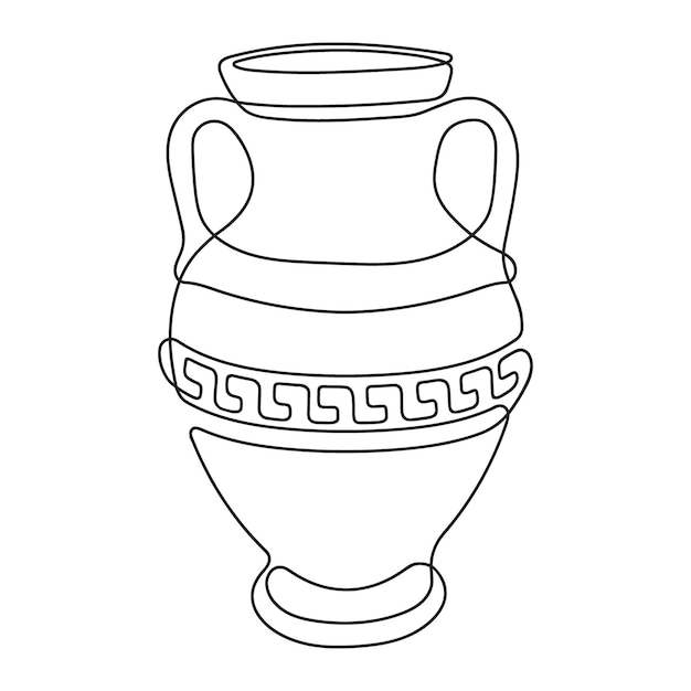 Un dessin au trait d'un vase d'argile grec ancien, isolé sur fond blanc.