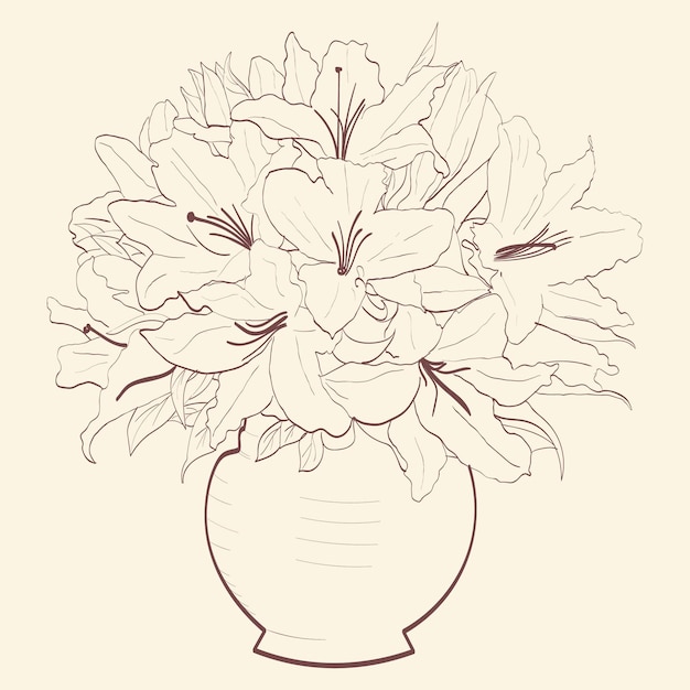 Vecteur dessin au trait vecteur bouquet de fleurs vintage avec vase 2