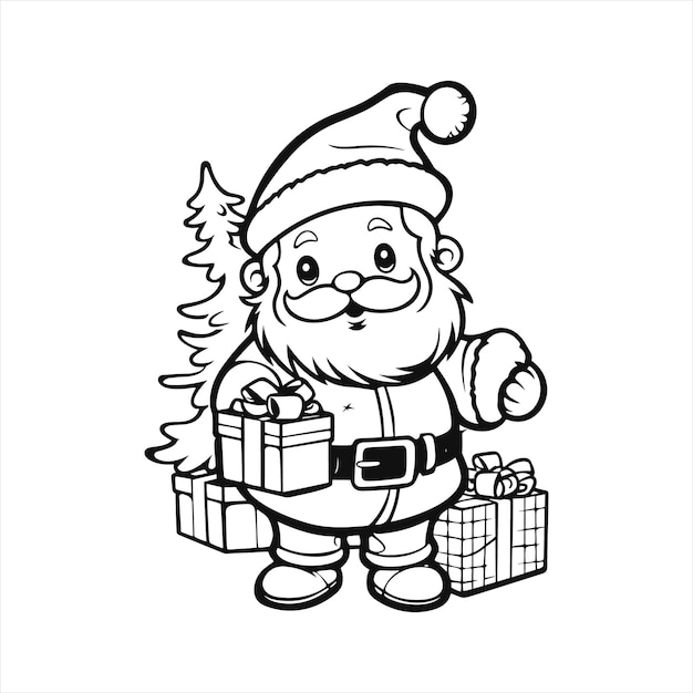 dessin au trait vectoriel du père Noël