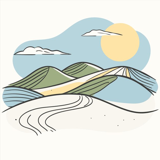 un dessin d'un bateau et d'une montagne en arrière-plan