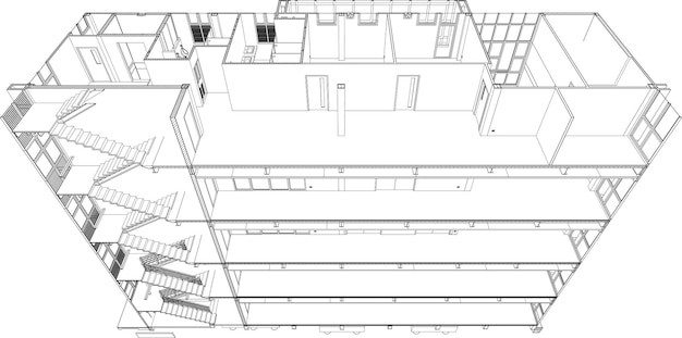 Un dessin d'un bâtiment avec un balcon et un balcon.