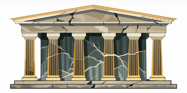 Vecteur un dessin d'un bâtiment avec une fenêtre cassée et des colonnes