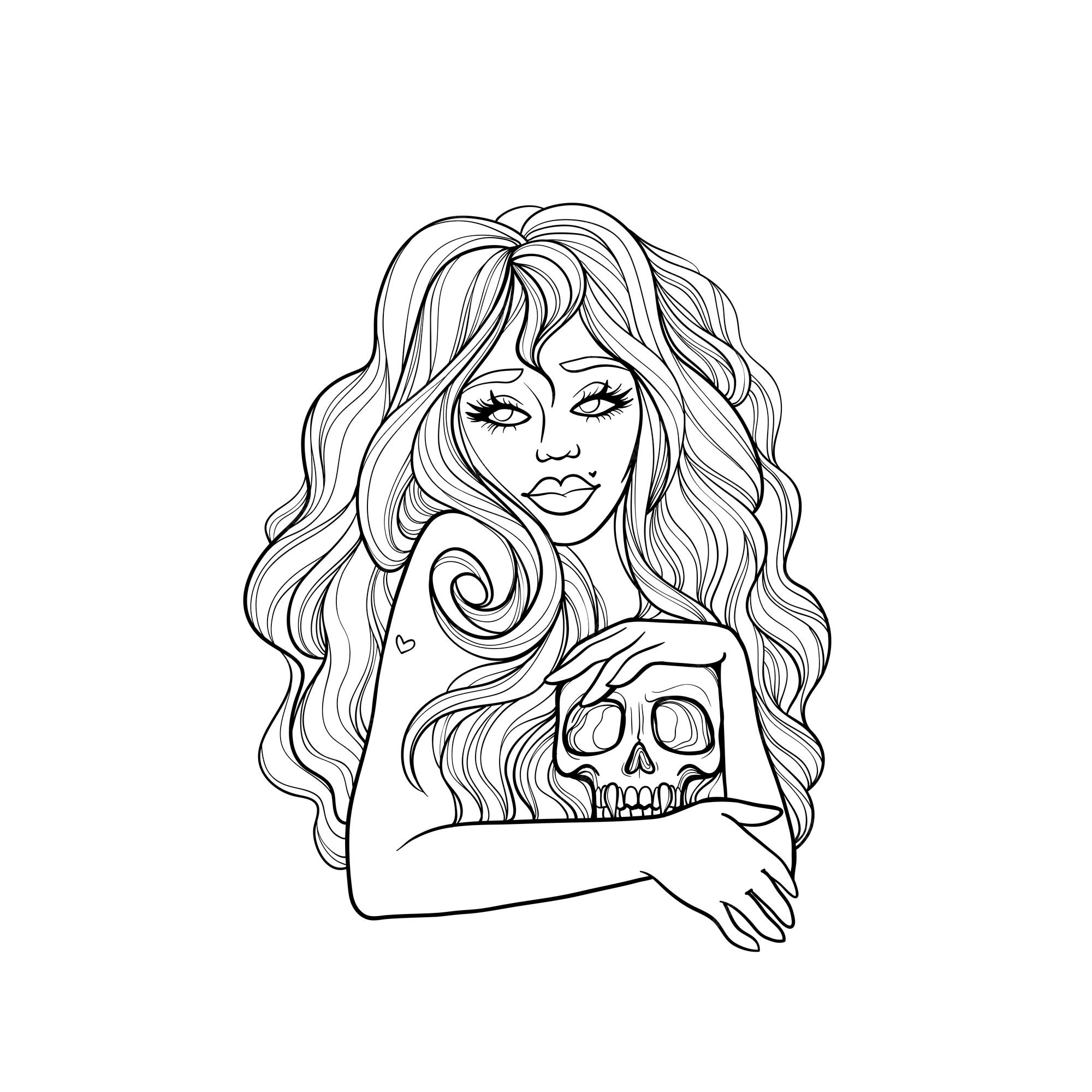 Coloriage Visage Femme Maquillage Dessin D'une Belle Fille Avec Un Contour En Image Vectorielle, Livre De Coloriage Maquillage De La Toussaint, Jour Du Th | Vecteur Premium