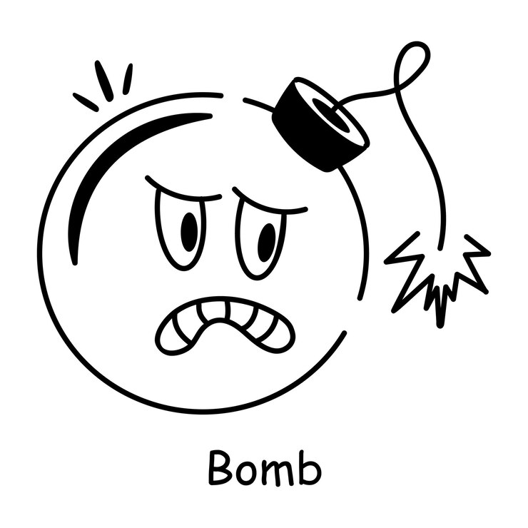 un dessin d'une bombe avec le mot bombe dessus