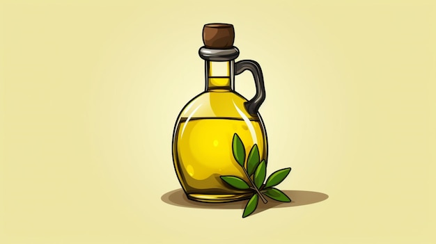 Vecteur un dessin d'une bouteille d'huile d'olive avec une branche et des feuilles