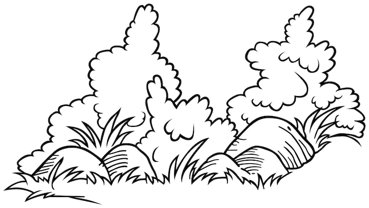 Vecteur dessin de buissons et de rochers dans l'herbe