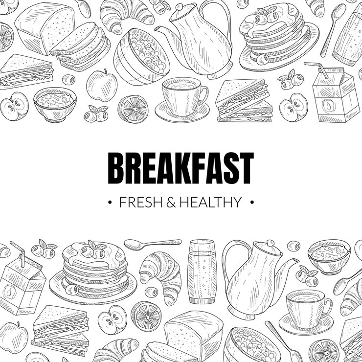 Vecteur dessin de carte vectorielle de dessus pour le petit déjeuner et le brunch frais et sain