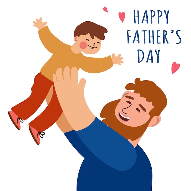 Vecteur dessin de carte de vœux pour la fête des pères père avec fils illustration plate vectorielle