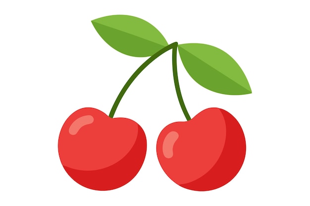 un dessin de cerises avec une feuille verte sur le dessus