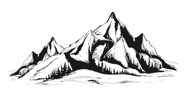 Un dessin d'une chaîne de montagnes avec les montagnes en arrière-plan.