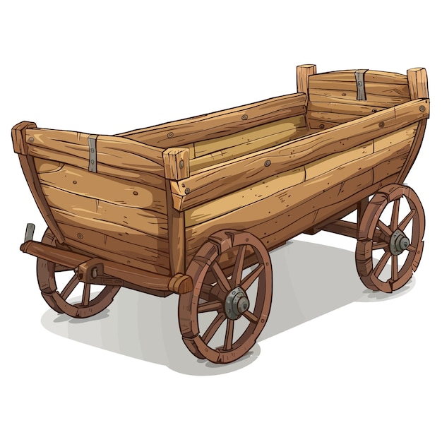 un dessin d'un chariot en bois avec une roue en bois et une roue de bois