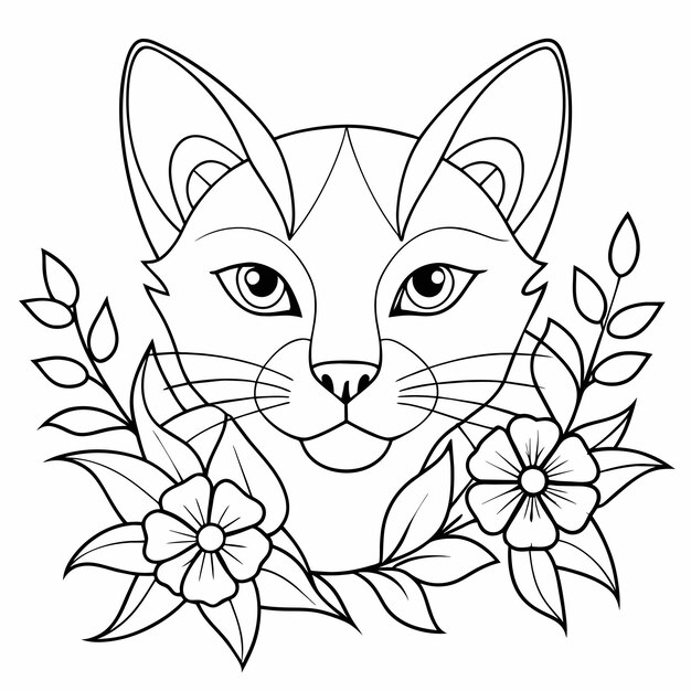 Vecteur un dessin d'un chat avec des fleurs dessus