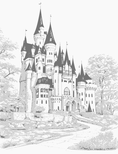 Vecteur un dessin d'un château avec le nom neuschwanstein dessus