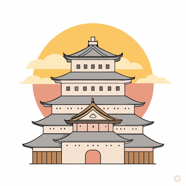 un dessin d'un château avec le soleil derrière lui