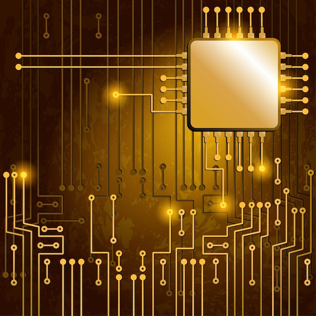 Dessin de circuit électronique moderne sur fond jaune