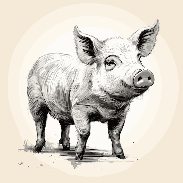 Vecteur un dessin d'un cochon avec une image en noir et blanc d'un cochon