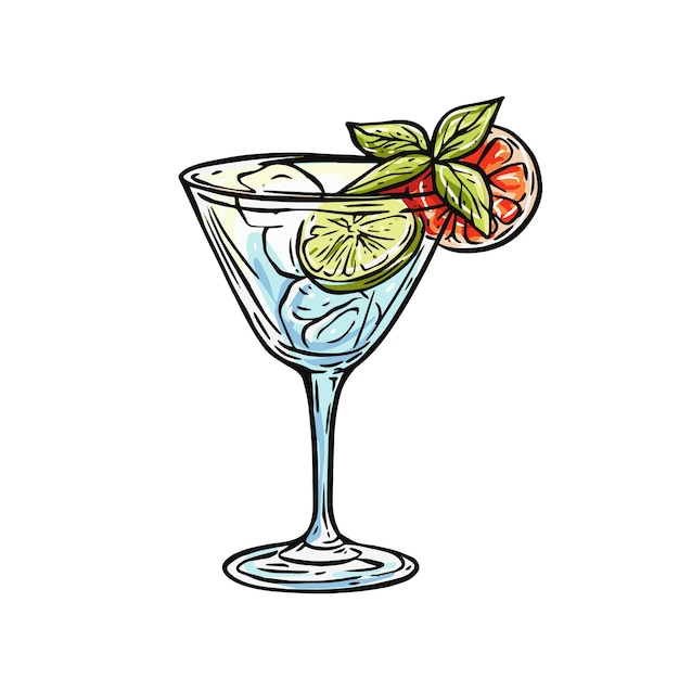 Dessin De Cocktail De Couleur Bleue Illustration Vectorielle De Style Dessinée à La Main Boisson Du Menu Du Bar