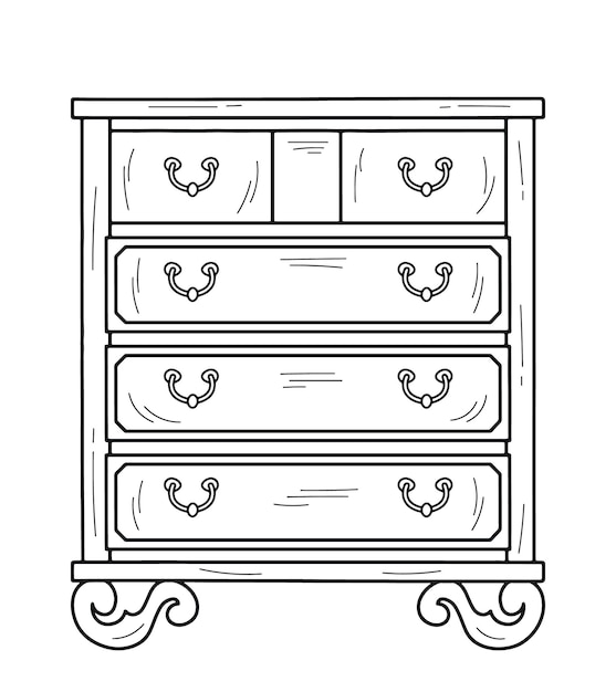 Vecteur dessin d'une commode conception d'un meuble de stockage vecteur isolé