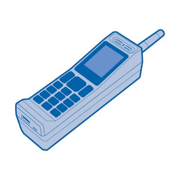 dessin de conception plate vieux téléphone sur illustration vectorielle de couleur bleue