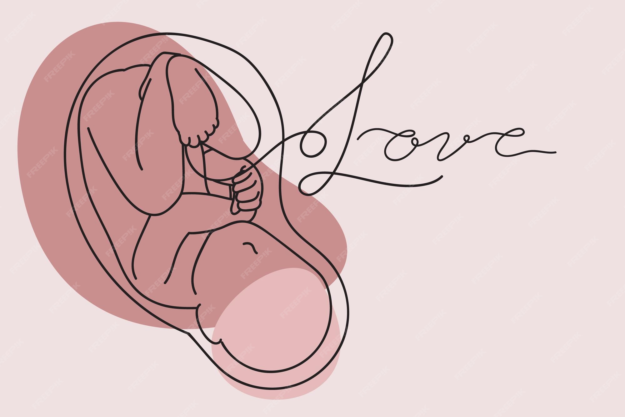 Dessin Bebe Dans Le Ventre De Maman Dessin Continu D'un Dessin Au Trait Abstrait Simple D'un Bébé Dans Le Ventre De La Mère D'une Femme Enceinte | Vecteur Premium