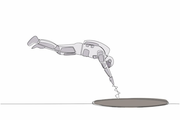 Un dessin continu d'un jeune astronaute sautant dans le trou.