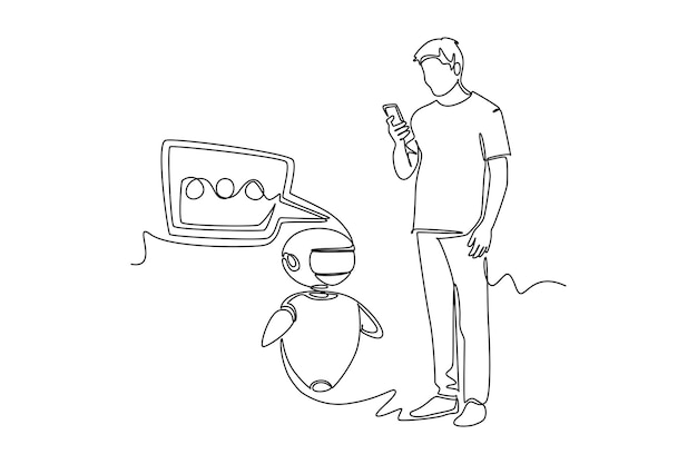 Dessin continu d'une ligne Communication en ligne avec le concept de chat bot Illustration vectorielle de Doodle