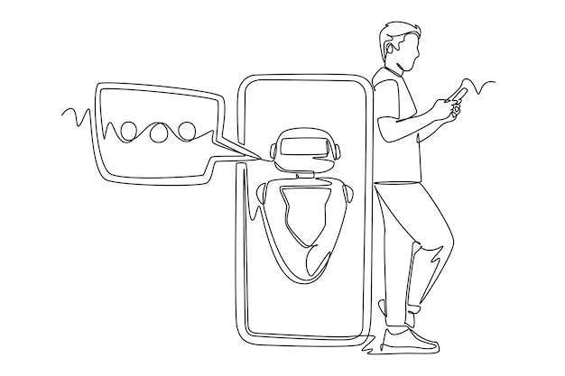 Dessin continu d'une ligne Communication en ligne avec le concept de chat bot Illustration vectorielle de Doodle