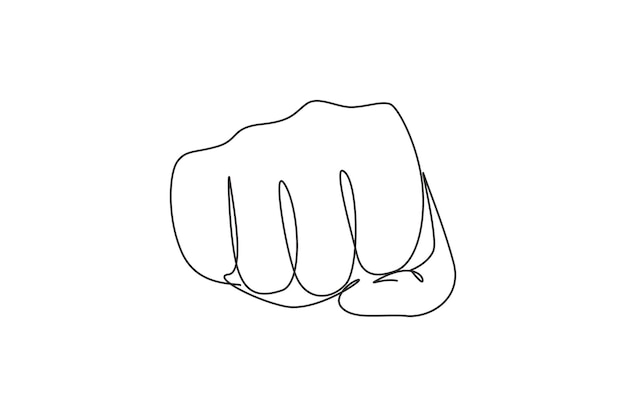 Dessin continu d'une ligne coup de poing geste de la main Signe ou symbole de puissance frappant la force d'attaque