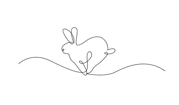 Vecteur dessin continu en une ligne du lapin lapin de pâques