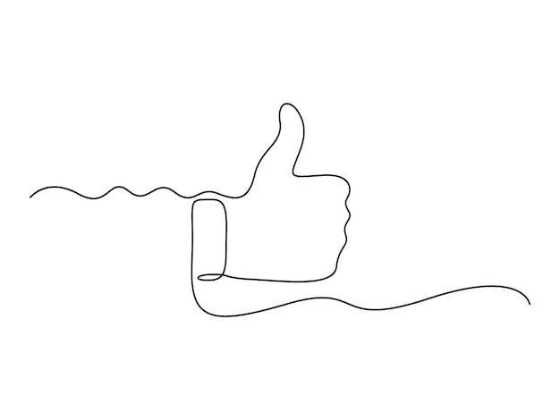 Dessin continu d'une ligne du pouce vers le haut et de l'icône dans l'illustration vectorielle des médias sociaux