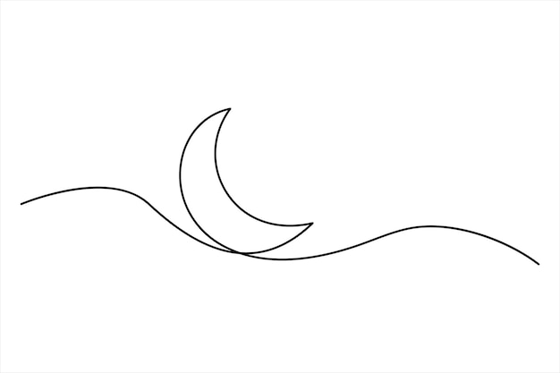 Dessin continu d'une ligne de l'icône de la lune Ramadan isolé sur fond blanc illustration vectorielle