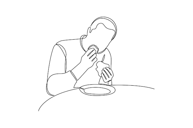 Dessin continu d'une ligne jeune homme dînant seul Famille dînant ensemble autour de la table de la cuisine Dîner concept minimaliste Dessin en ligne unique illustration graphique vectorielle