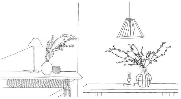 Vecteur dessin continu d'une ligne lampe sur la table