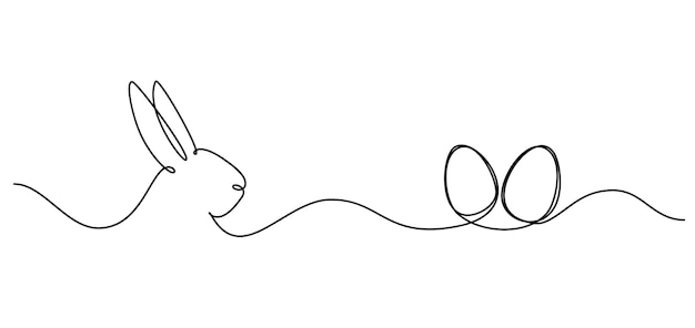 Dessin Continu D'une Ligne De Lapin De Pâques. Lapin Avec Une Image Simple D'oeufs. Illustration Vectorielle Minimaliste.