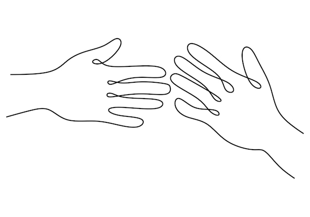 Dessin continu d'une ligne mains femme et homme tenant ensemble Le concept de couple romantique s'aime dessin à la main une seule ligne art minimalisme design Illustration vectorielle