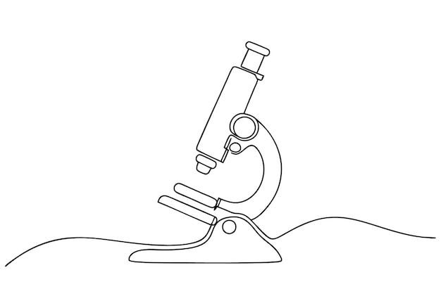 Dessin continu en une ligne d'un microscope Art scientifique minimaliste