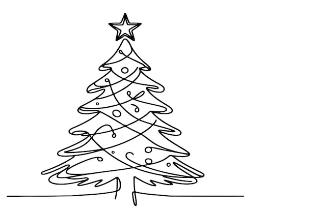 Un Dessin Continu En Ligne Noire D'un Joyeux Arbre De Noël Dessiné à La Main Du Contour Du Père Noël