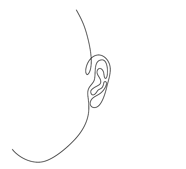 Vecteur dessin continu d'une ligne de l'oreille humaine. concept de ligne unique de la journée mondiale des sourds. illustration vectorielle minimaliste.