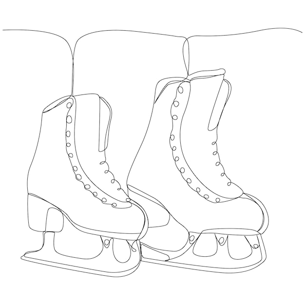 Vecteur dessin continu d'une ligne d'une paire de patins à glace suspendus vecteur