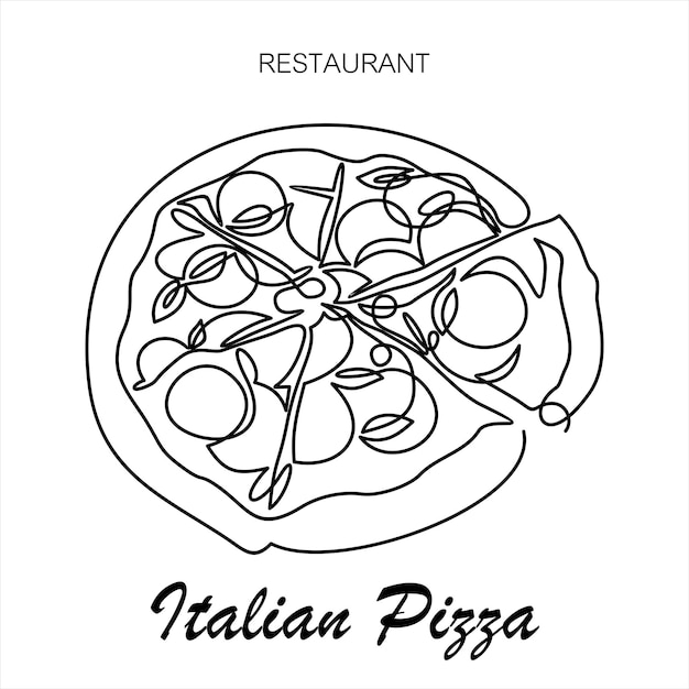 Dessin Continu D'une Ligne De Pizza Pour L'emblème Du Logo Du Restaurant Logo De La Pizzeria Italienne